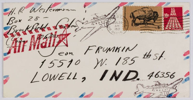 Double-sided letter from H. C. Westermann to Jean Frumkin [Many thanks for your nice letter], with envelope