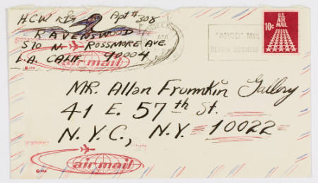 Envelope from H. C. Westermann to Allan Frumkin Gallery [black bird above return address, “Ravenswood”]