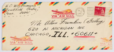 Envelope from H. C. Westermann to Allan Frumkin Gallery [air mail stamps with “speed lines” added]