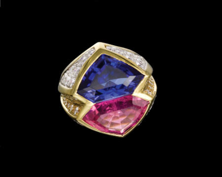 Blue Tanzanite and Tourmaline Ring