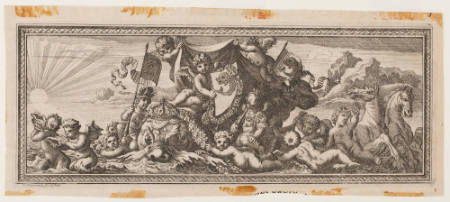 Cartouche with the arms of the Dauphin of France, putti and mythical sea creatures