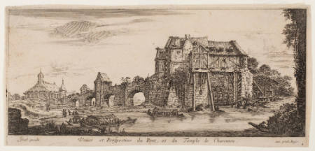 Veues et Perspective du Pont, et du Temple de Charenton