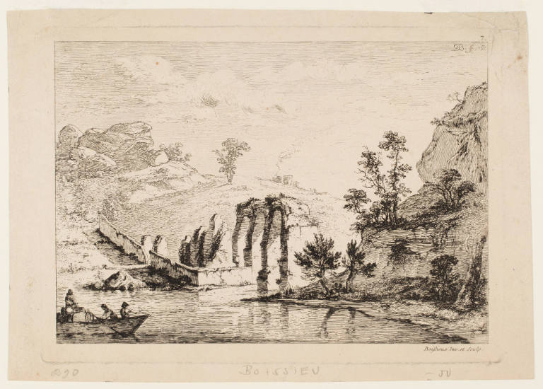 Landscape with boat, figures and water