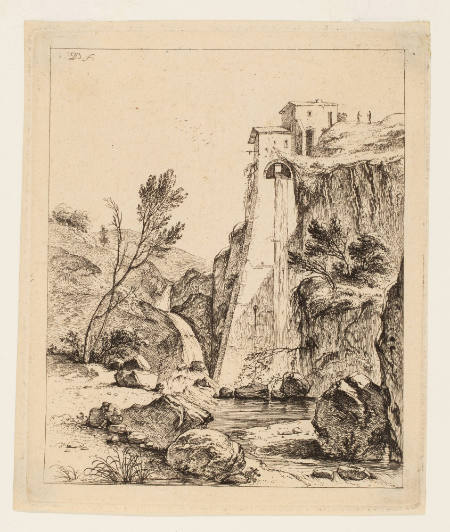 Landscape with resting figure, old mill