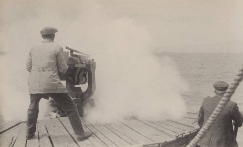 [Men on deck of whaling ship]