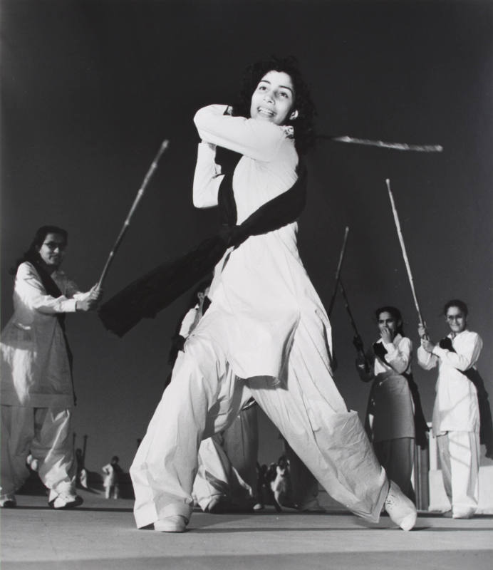 [Members of the Sind Women's National Guard practice using the bamboo lathi, Pakistan]