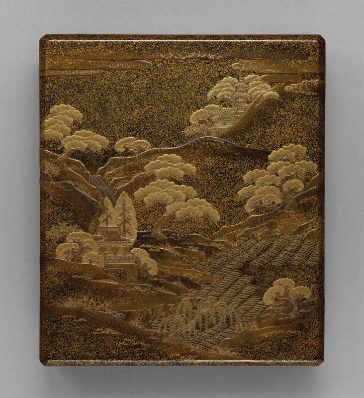 Suzuribako (writing box) with a landscape design
