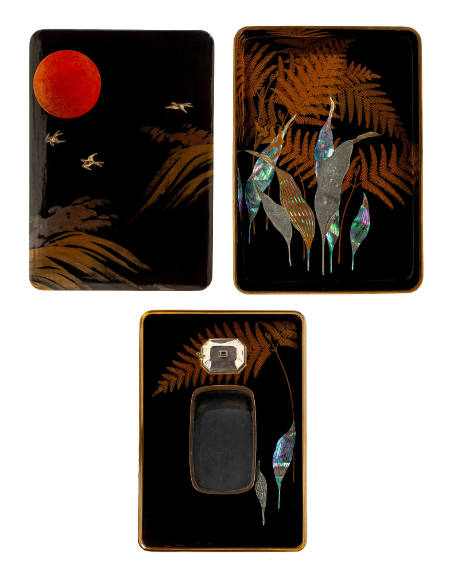 Suzuribako (writing box) with a design of the rising sun over the ocean
