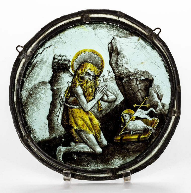 Silver stained glass roundel depicting St. John the Baptist