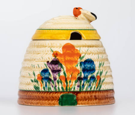 Newport Pottery "Beehive" honey pot with lid, Bizarre ware