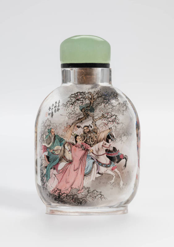 Snuff bottle with king and escort on the way to a scholar