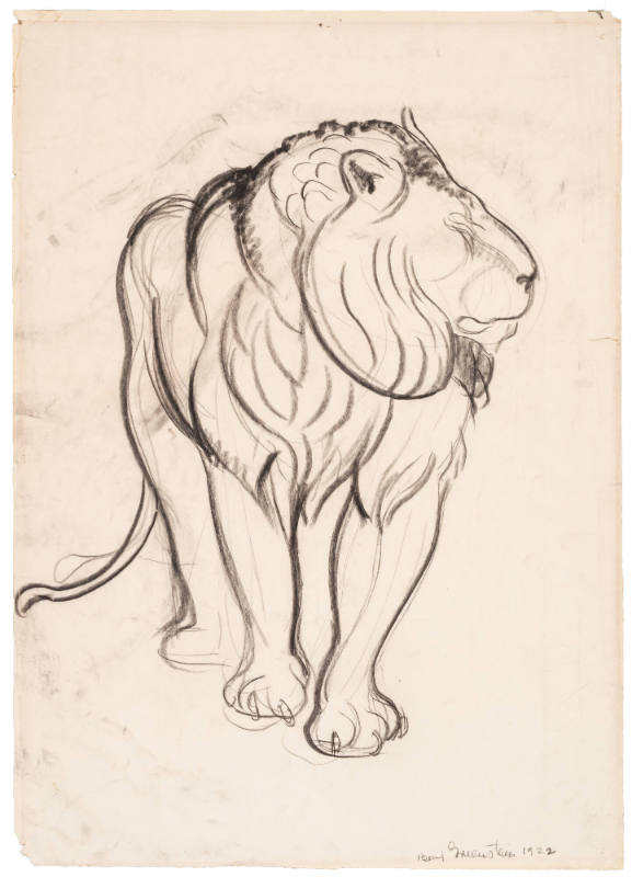 Lion walking (recto) and nude figure with bent knee (verso)