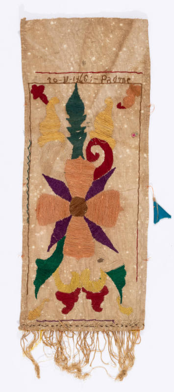 Offering cloth (lamak) with a lotus and inscribed with 