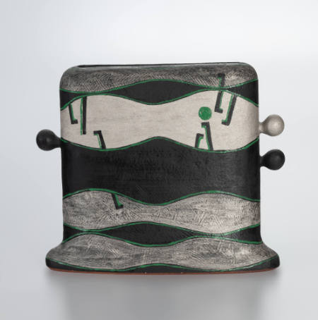 Green and black three-eared vessel