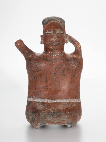 Seated female figure with raised arms