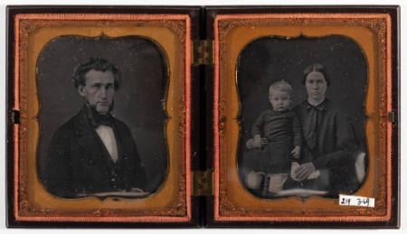 Untitled [(Left image) Man with long sideburns; (Right image) Seated woman with child on her lap]