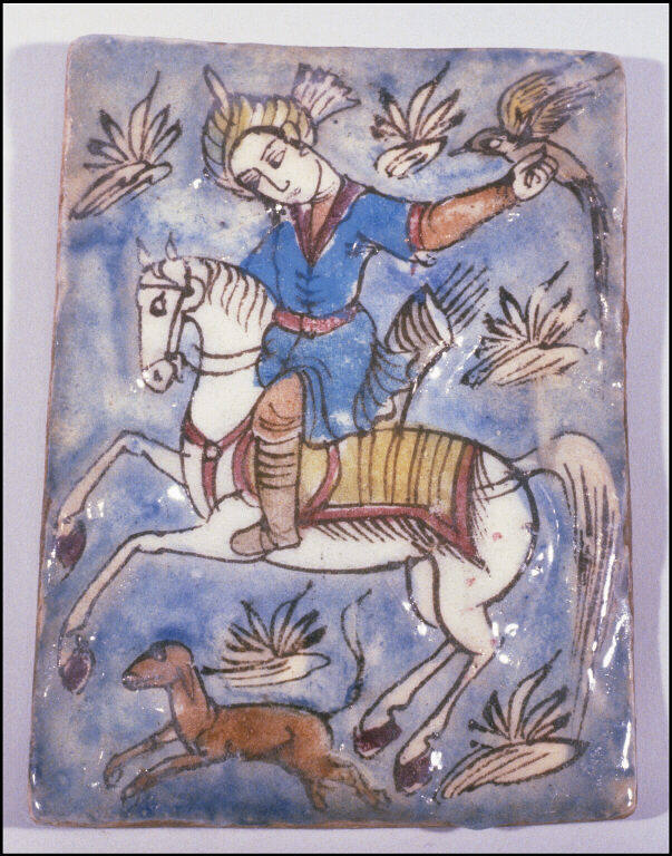Mounted falconer with hound