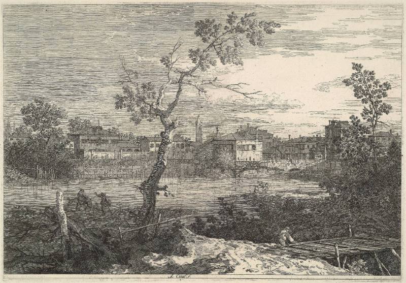 View of a Town on a River Bank (On the Brenta Canal)