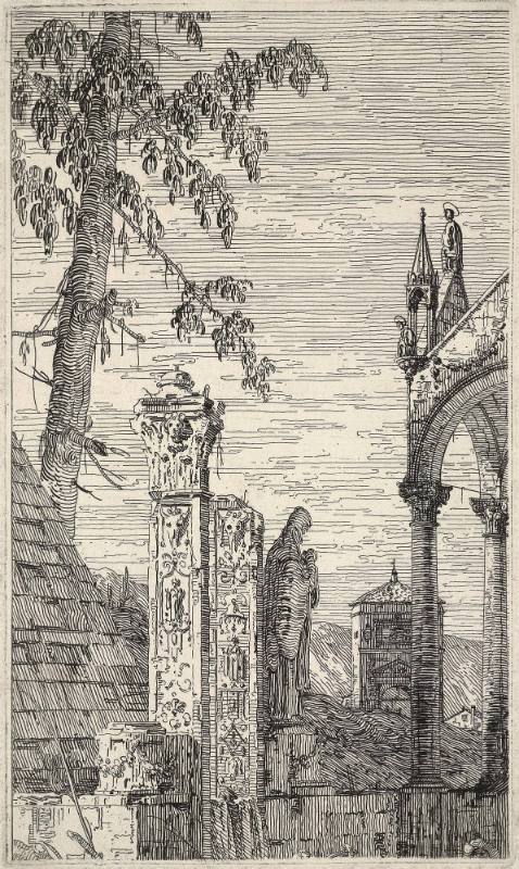 Various Pieces of Sculpture (one of three fragments of: View of a town with the tomb of a bishop)