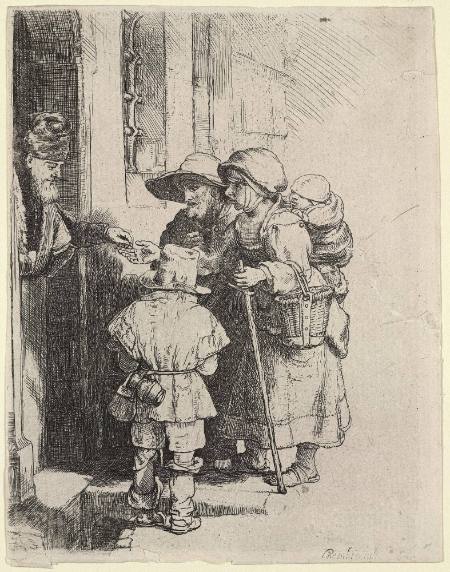 Beggars recieving Alms at the door of a House