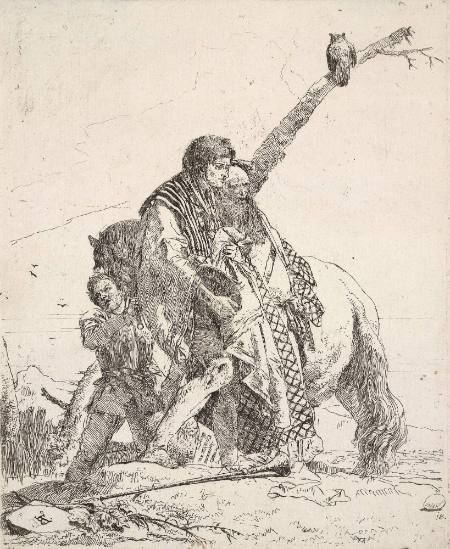 Three men near a Horse. Plate 18 from "Scherzi di Fantasia" Published by Domenico