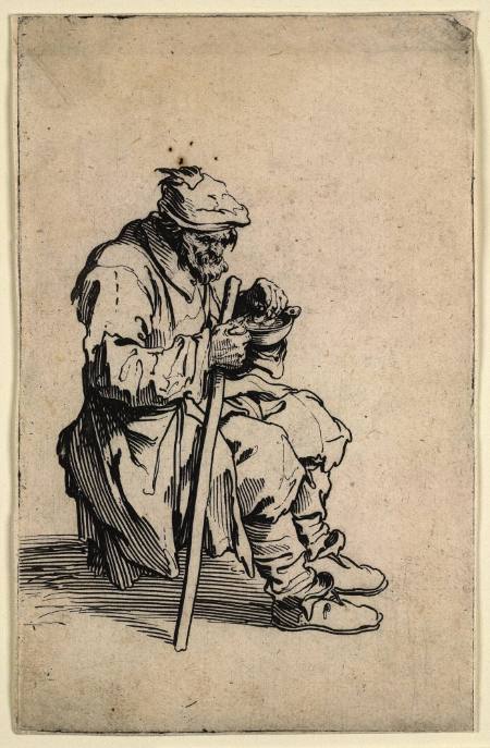 Le gueux assis et mangeant