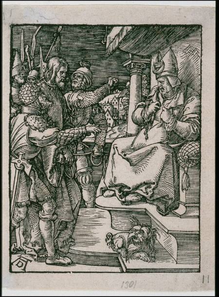 Christ before Caiaphas, from the Small Passion (later printing, c. 1540-50)