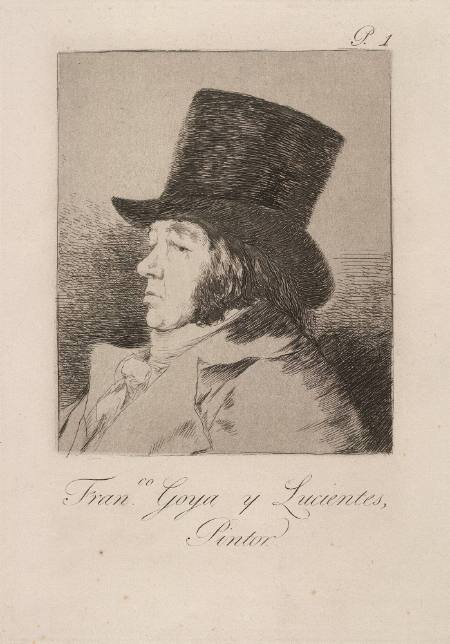Self-portrait of Goya (Franco. Goya y Lucientes, Pintor), plate 1 of "Los Caprichos"