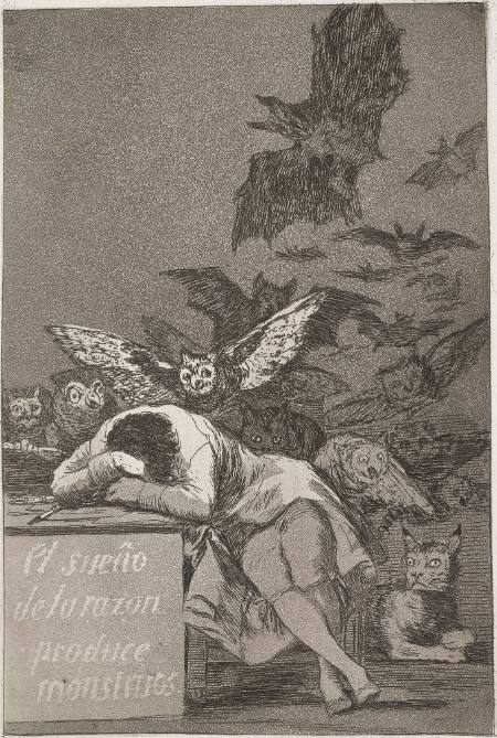 El sueño de la razon produce monstruos (The sleep of reason produces monsters), plate 43 of "Los Caprichos"