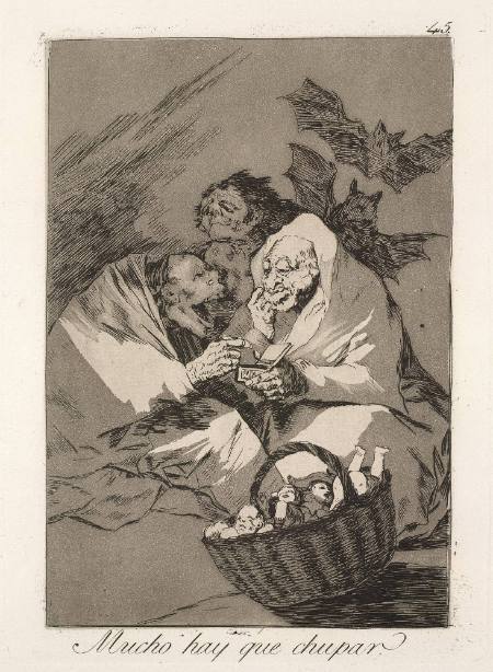 Mucho hay que chupar (There is a lot to suck), plate 45 of "Los Caprichos"