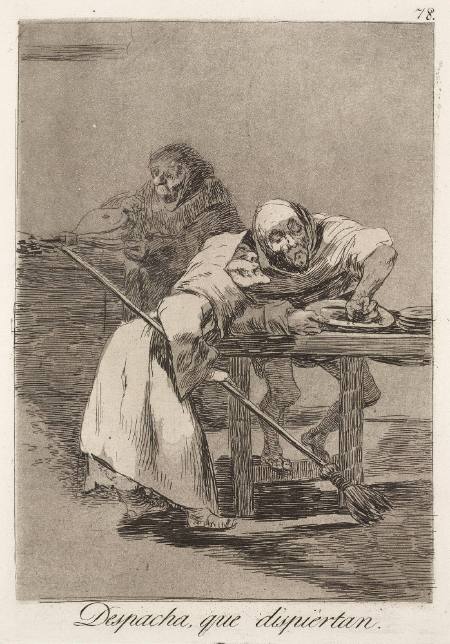 Despacha, que dispiertan (Hurry, they are waking up), plate 78 of "Los Caprichos"