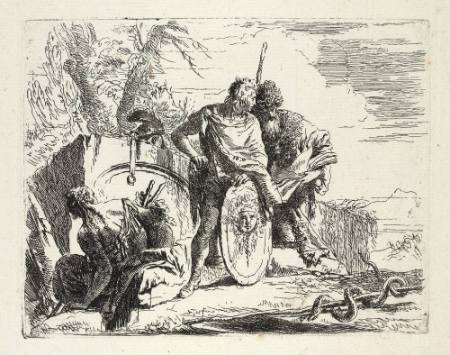 Young Soldier with Philosopher, and Seated Woman, Plate IX from the Capricci series.