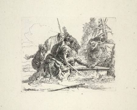 Soldier Seated on a Tomb, with Surrounding Figures, Plate III from The Capricci Series