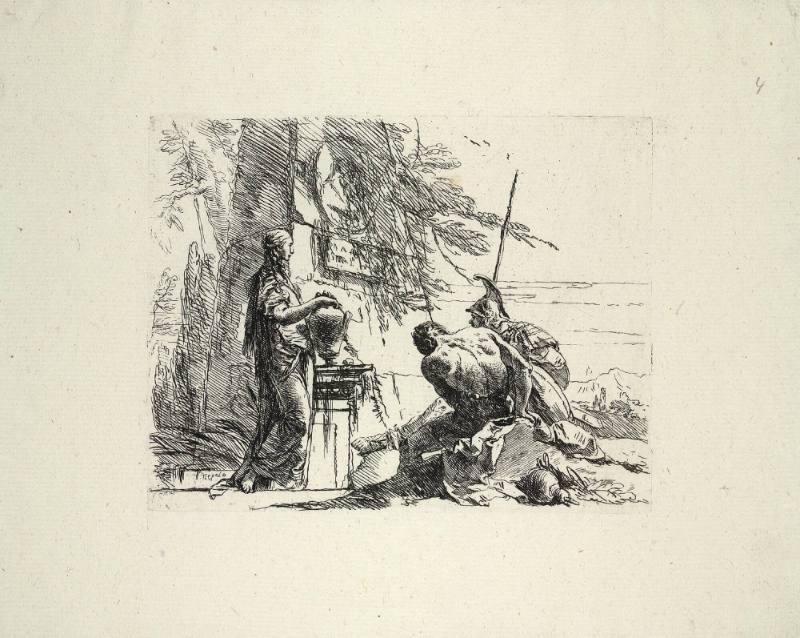Standing Woman and Seated Man Before an Obelisk, Plate IV from the Capricci series