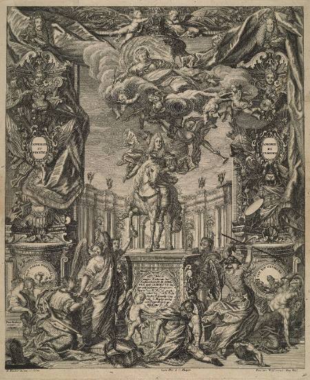 Memorial Commemorating the victories of Leopold I, Joseph I, and Charles VI of Austria, and the Treaties of Rastatt and Baden, plate 56 from Decker's Architectura Civilis