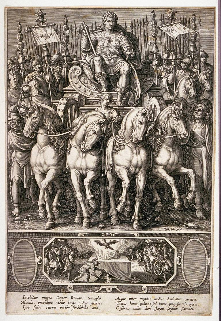 Caesar in a Triumphal Chariot, frontispiece to series Roman Emperors on Horseback
