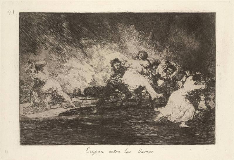 Escapan entre las llamas (They escape through the flames), Plate 41 of 