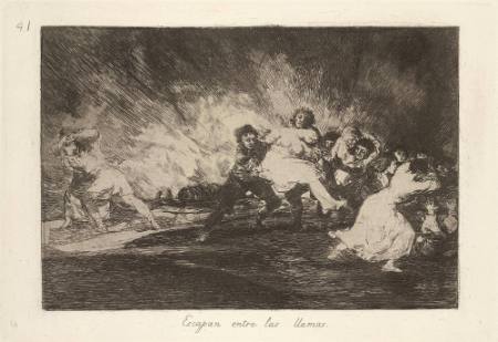 Escapan entre las llamas (They escape through the flames), Plate 41 of "The Disasters of War"