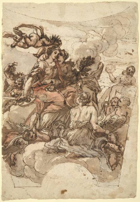 Justice (with Peace and Truth) "Virtues" - Design for the Pendentive Frescoes of Sant Agnese in Piazza Navona Rome (4 drawings)