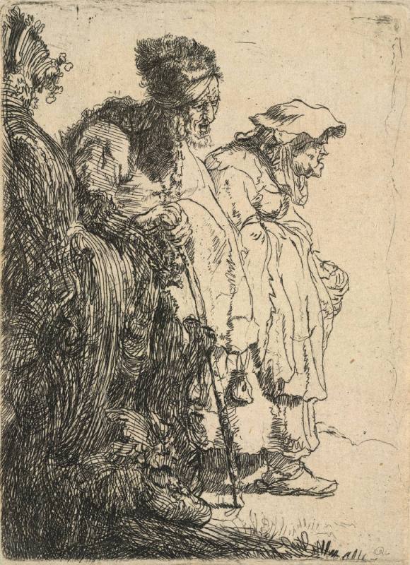 Beggar Man and Woman behind a Bank