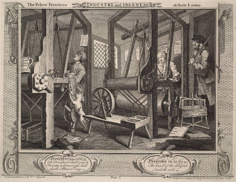 Industry and Idleness: plate 1 The Fellow 'Prentices at their Looms