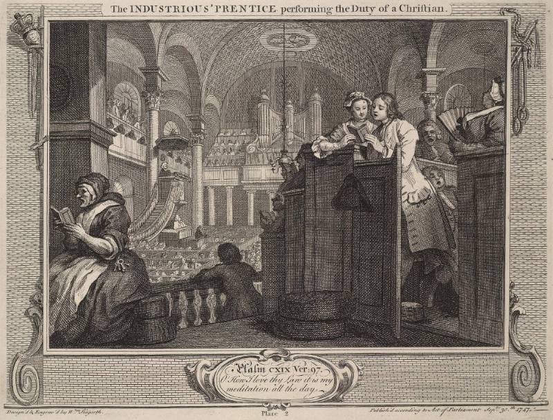 Industry and Idleness: plate 2 The Industrious 'prentice Performing the Duty of a Christian