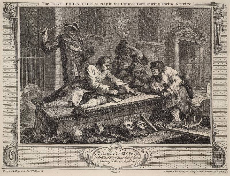 Industry and Idleness: plate 3 The Idle 'prentice at Play in the Church Yard During the Divine Service