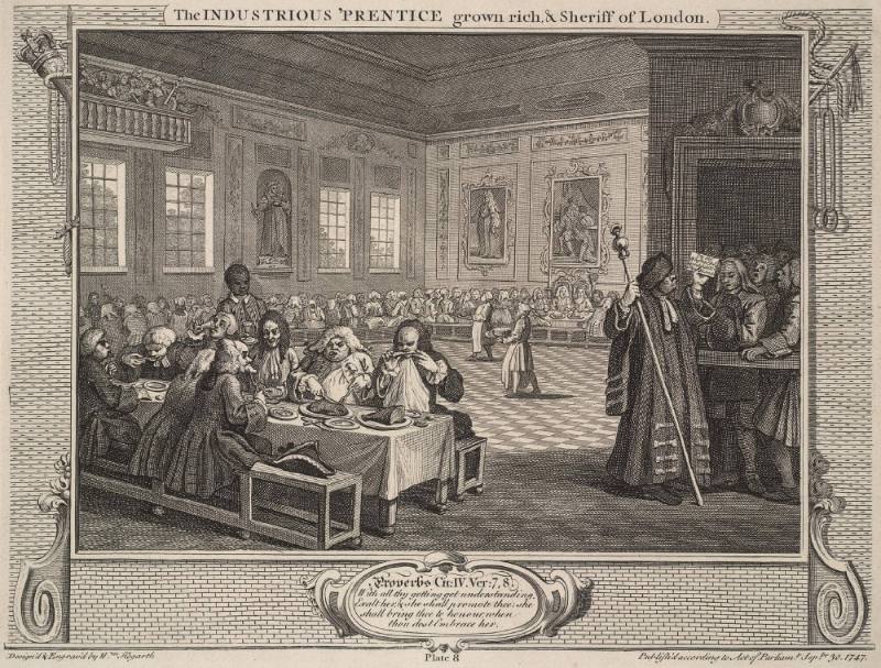 Industry and Idleness: plate 8 The Industrious 'prentice grown rich & Sheriff of London