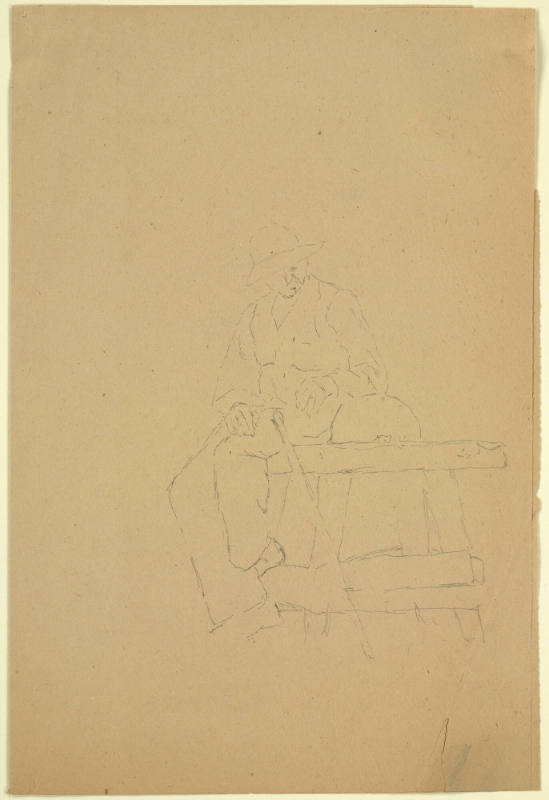 Untitled (Sketch of man seated at grinding wheel)