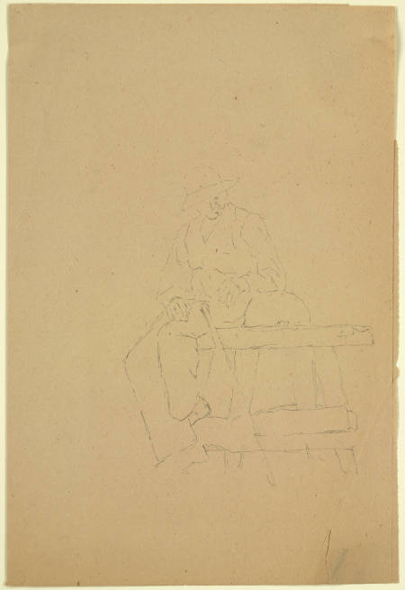 Untitled (Sketch of man seated at grinding wheel)