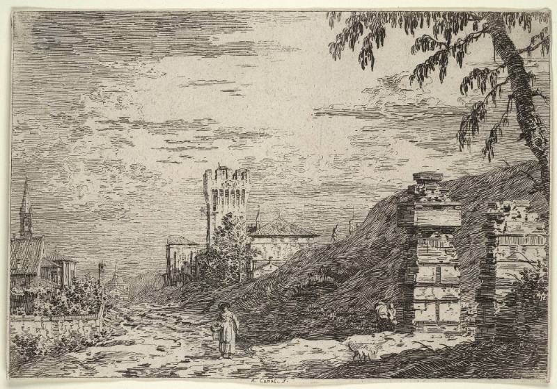 Landscape with Dungeon and Two Columns in Ruin