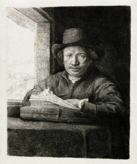 Self-portrait, drawing at a window