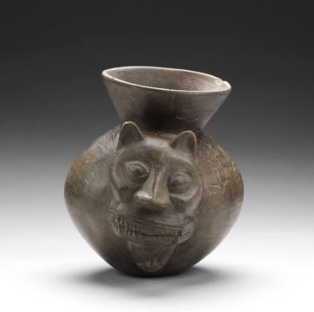 Feline Effigy Pot with Trophy Head