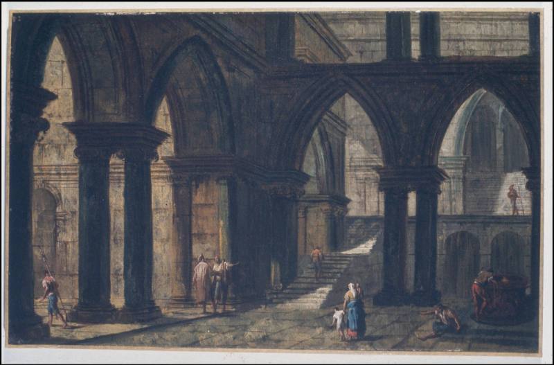 Courtyard with Fountain, and Arcade with Pointed Arches